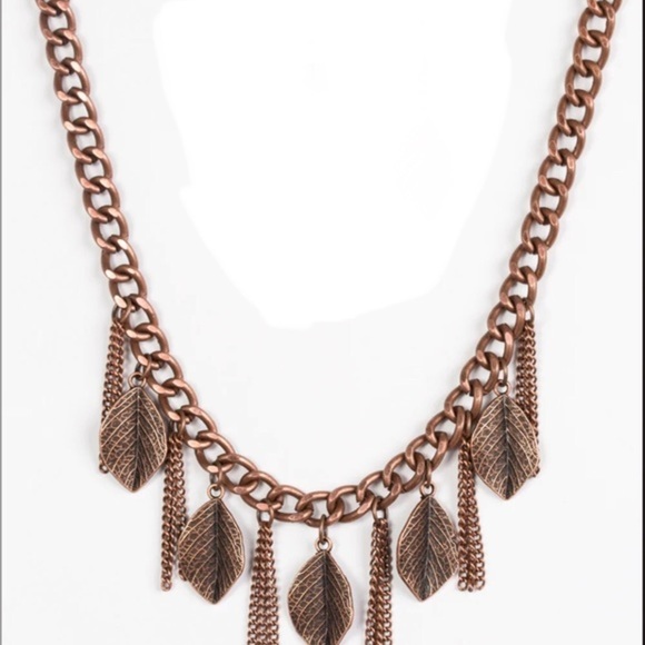 Copper Gold Tone Chain Leaves Leaf Charm Necklace 17” with 2” extension - Picture 4 of 6